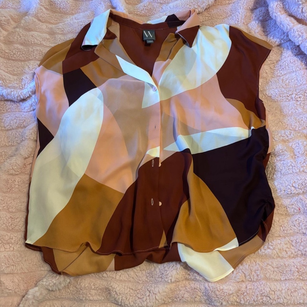 Worthington Multicolor Abstract Blouse Women's Top Size Large Business Casual